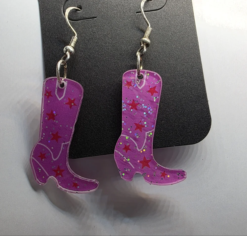 Sparkle Star Pink Cowgirl Boots Earrings Handmade Hypoallergenic BUNDLE to Save